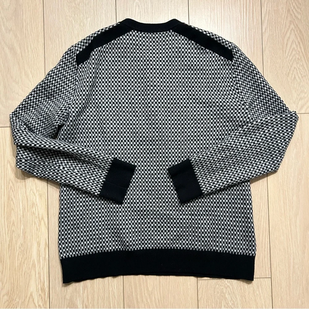 A|X Armani Exchange Mens Black White Checkered Henley Pullover Sweater Knit M - Picture 2 of 5